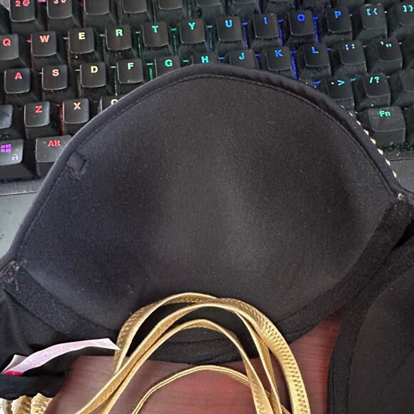 Victoria's Secret black gold silver diamonds embellished bra top 36B - Picture 5 of 5